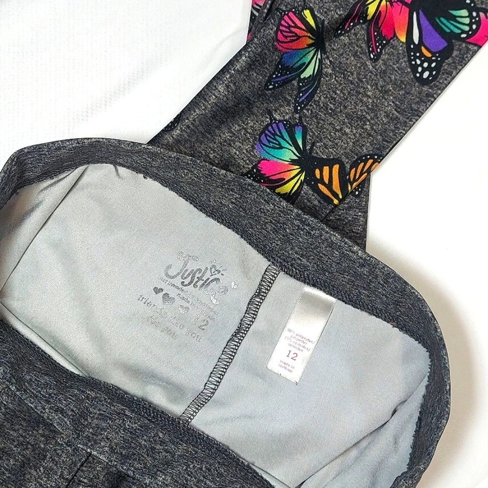 Girl's Justice Silky Gray Colorful Butterfly Leggings